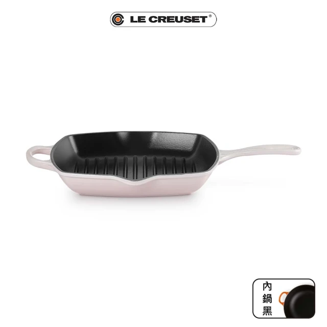 【Le Creuset】琺瑯鑄鐵鍋典藏單耳單柄方鐵烤盤 26cm(貝殼粉)