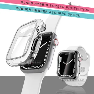 【刀鋒360X系列】Apple Watch Series 7 45mm 全包覆透明軟膠防撞殼 玻璃貼+保護邊框