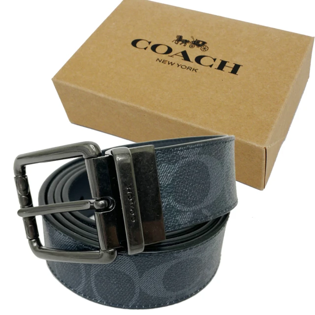 COACH【COACH】C LOGO男款寬版皮帶禮盒(牛仔藍)