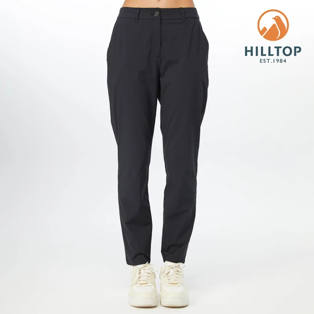 【Hilltop 山頂鳥】22春夏新品_女款吸濕快乾抗UV彈性可調節腰圍戶外休閒長褲(S07FL2黑)