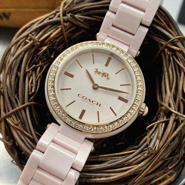 COACH【COACH】COACH蔻馳女錶型號CH00101(粉色錶面粉色錶殼粉紅陶瓷錶帶款)