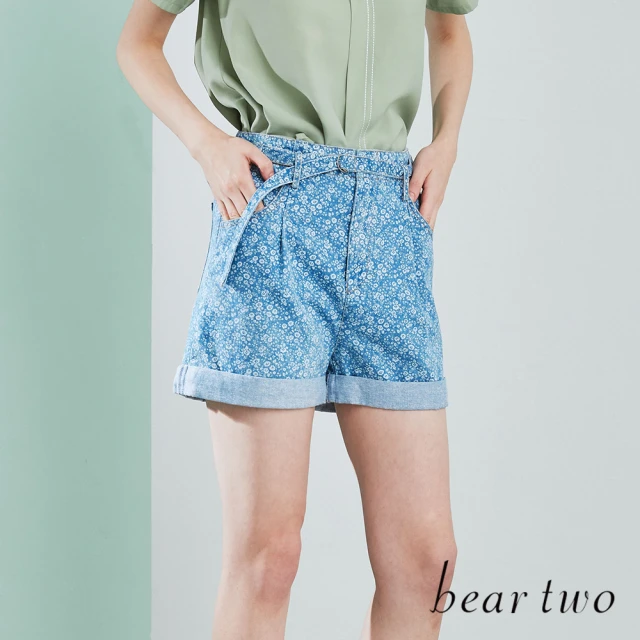 bear two【bear two】小花牛仔反褶短褲(淺藍)