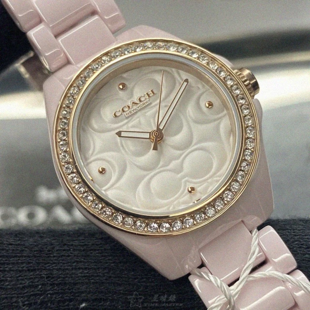 COACH【COACH】COACH蔻馳女錶型號CH00104(白色幾何立體圖形錶面粉紅錶殼粉紅陶瓷錶帶款)