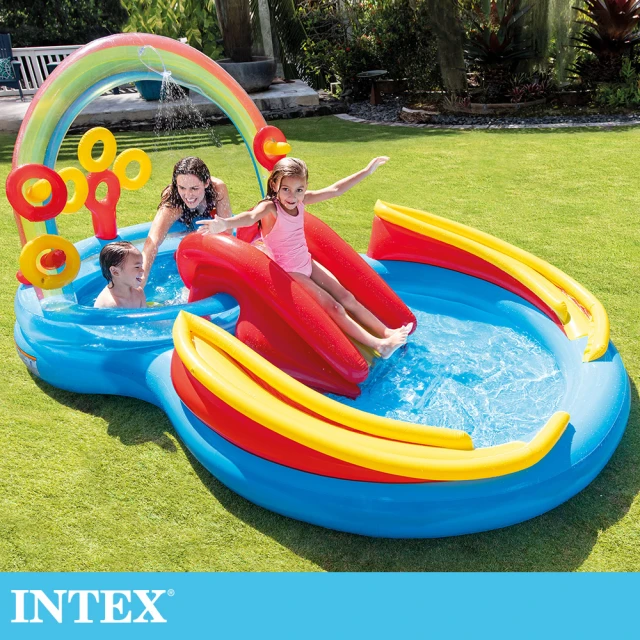 【INTEX】彩虹橋噴水戲水游泳池/小滑水道297x193x25cm 175L 適用2歲+(57453NP)