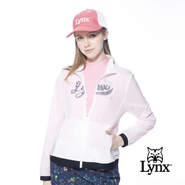 Lynx Golf 女款合身版壓光V領假兩件式設計脇邊羅紋織