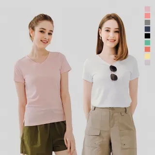 【Hang Ten】女裝-100%純棉 BCI良好棉花V領短袖素面T恤(多色選)