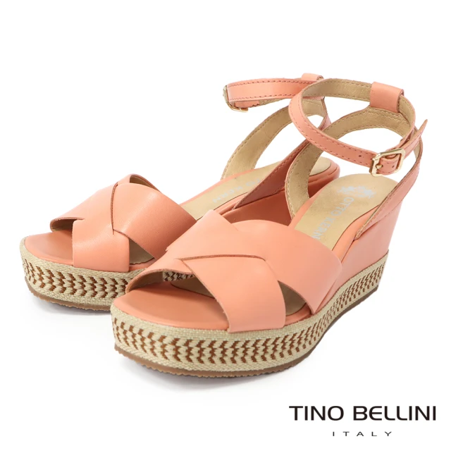 【TINO BELLINI 貝里尼】巴西進口夏氛渡假風編織繞踝楔型涼鞋FSOO0003(粉)