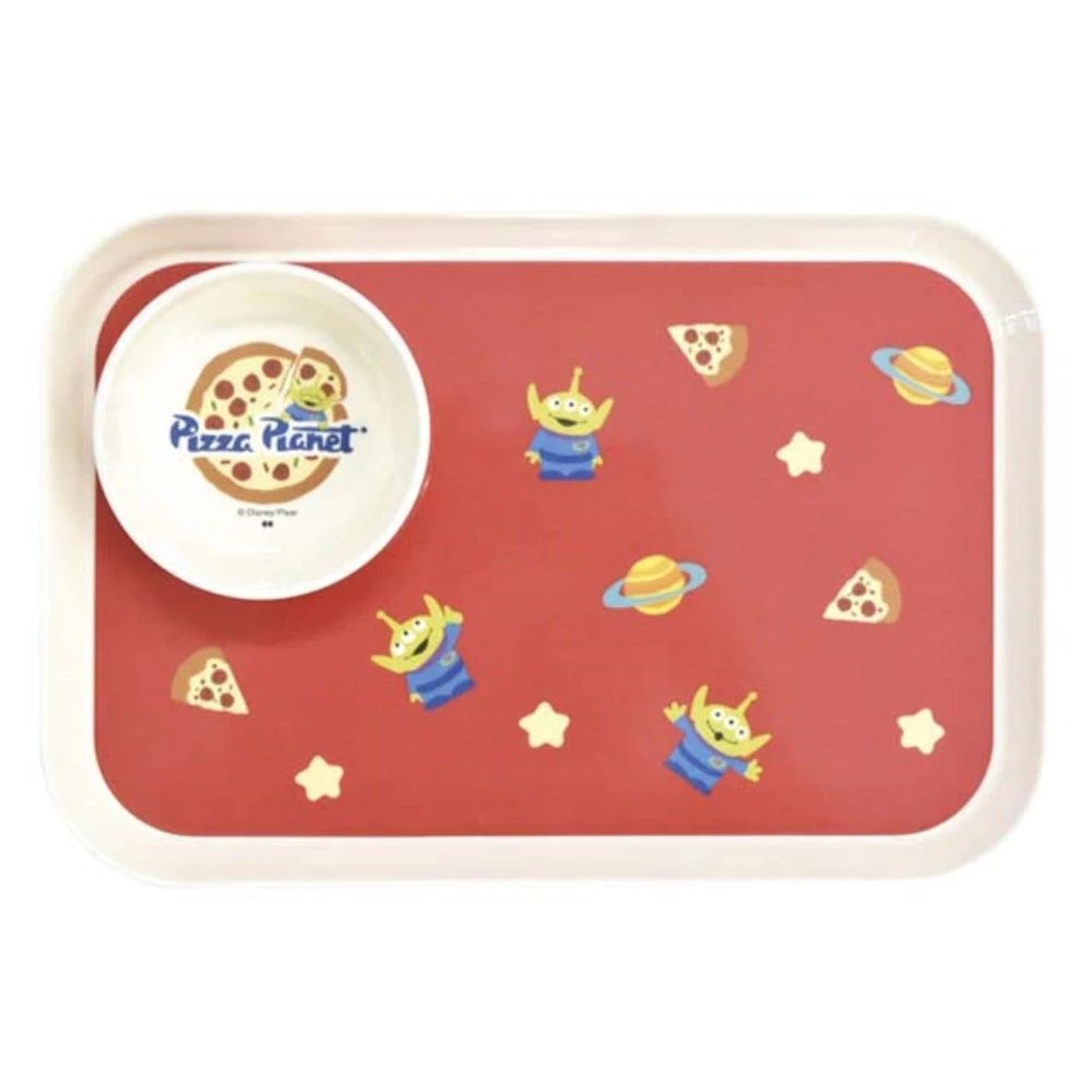 【小禮堂】迪士尼 玩具總動員 三眼怪 兒童美耐皿餐盤餐碗組 《紅披薩款》(平輸品)