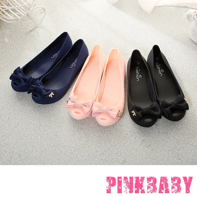【PINKBABY】甜美蝴蝶結內增高防水果凍單鞋/防水雨鞋(3色任選)