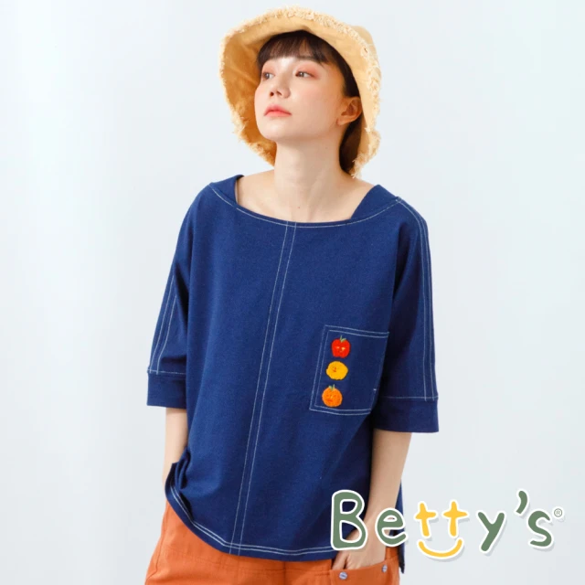 betty’s 貝蒂思【betty’s 貝蒂思】水果圓領跳色繡線T-shirt(深藍)