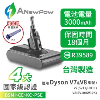 【ANEWPOW】Dyson V8系列適用 新銳動能DC8230副廠鋰電池+ 前置濾網(18個月保固)