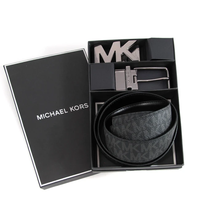 Michael Kors【Michael Kors】31MM 雙頭滿版+素色皮革雙面皮帶禮盒(黑色)