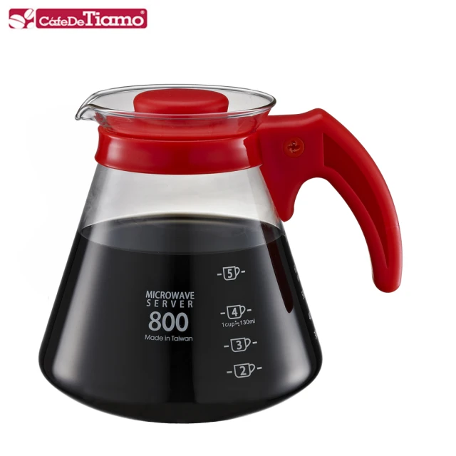 【Tiamo】耐熱玻璃咖啡壺 800cc 台灣製-紅色(HG2222R)