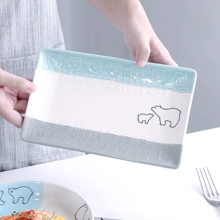 【野思】立體浮雕 北極熊撞色餐盤 長方款(北極熊 兒童餐盤)