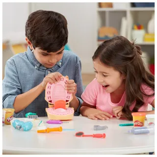 【PLAYDOH 培樂多】學習系列-鑲金小牙醫遊戲組 F1259(小孩幼兒兒童玩具/無毒黏土/醫生玩具/益智玩具/禮物)