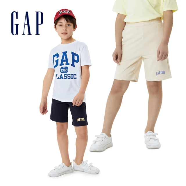 GAP【GAP】男童 碳素軟磨系列法式圈織 Logo寬鬆休閒運動短褲(883652-紫色)