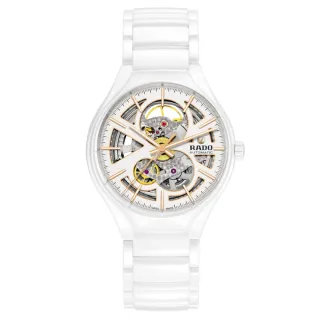 【Rado 雷達表】True真我系列 高科技陶瓷鏤空機械腕錶-圓 白40mm(R27106922)