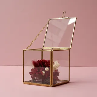【花意空間】金框玻璃康乃馨恆星花 - 酒紅色(永生花 生日 情人 花禮)