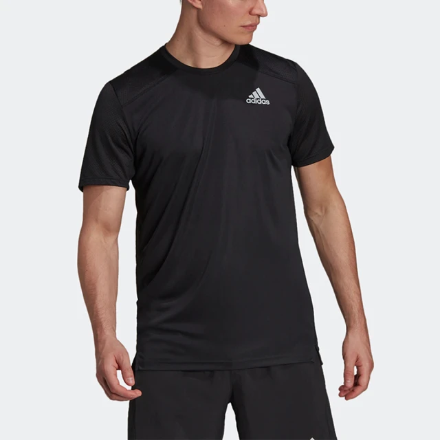 adidas 愛迪達【adidas 愛迪達】上衣 男款 短袖上衣 運動 慢跑 休閒 亞規 黑灰 H59885