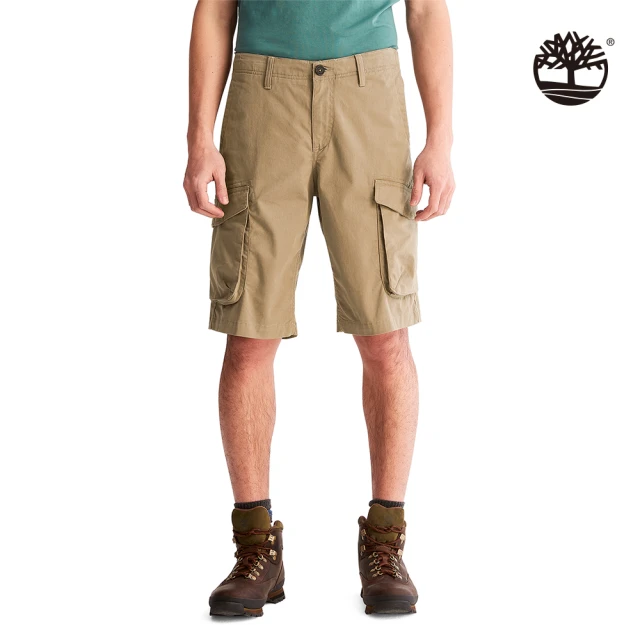 Timberland【Timberland】男款英式卡其色有機棉Timberland經典寬版工裝短褲(A2C5A918)