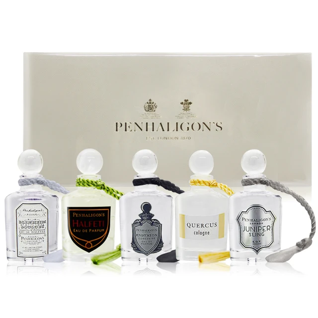 【PENHALIGON’S 潘海利根】男性香水禮盒5入組(皇家橡樹+杜松司令+布倫海姆+牧羊少年+黑玫瑰(5mlX5)-平輸)