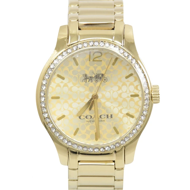 COACH【COACH】專櫃款 Maddy 品牌LOGO水鑽水晶圈時尚腕錶(金)