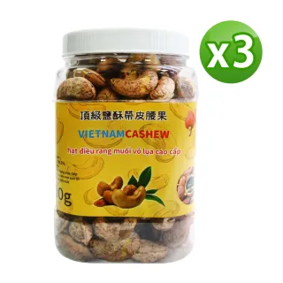 【VIETNAM CASHEW】越南頂級鹽酥帶皮腰果3罐組(480g/罐)
