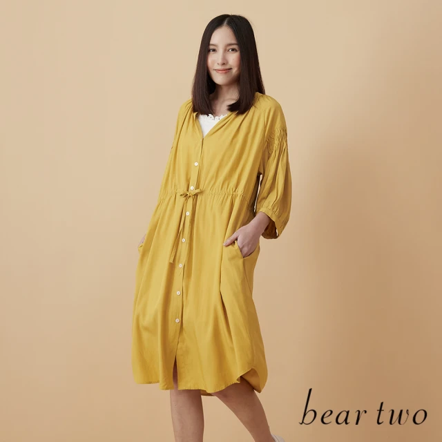 【bear two】唯美打褶拋袖洋裝(兩色)