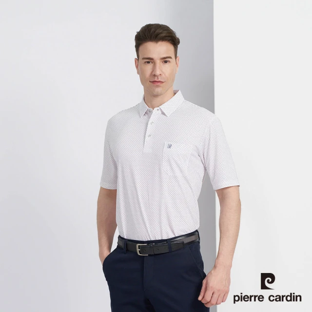 pierre cardin 皮爾卡登【pierre cardin 皮爾卡登】商務休閒 男款 吸濕排汗微彈性數位印花短袖POLO衫-白色(5227296-90)