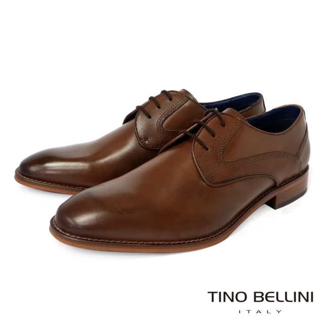 【TINO BELLINI 貝里尼】男款 牛皮鞍部壓紋造型德比紳士鞋HM3T0017