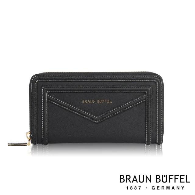 【BRAUN BUFFEL 德國小金牛】台灣總代理 凱特-A 12卡拉鍊長夾-黑色(BF678-602-BK)