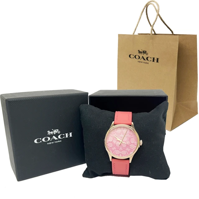 COACH【COACH】C LOGO錶面牛皮錶帶女用手錶(玫瑰粉)