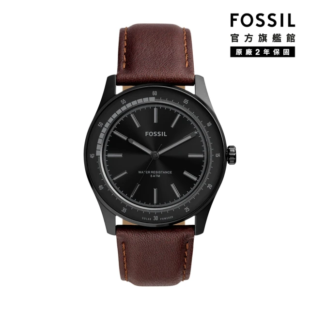 【FOSSIL】Sullivan 低調簡約太陽能手錶 咖啡色真皮錶帶 44MM BQ2666