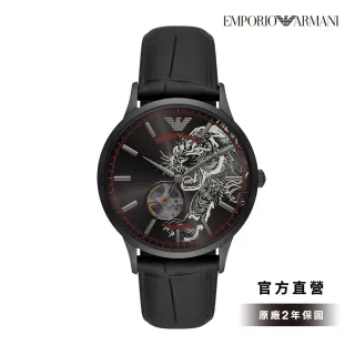 【EMPORIO ARMANI】Renato 虎虎生風單眼計時手錶 黑色真皮錶帶 43MM AR60046