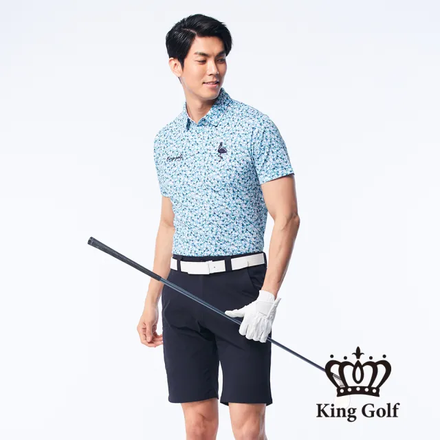 King Golf 男款小花印花火鶴刺繡涼感短袖polo衫 高爾夫球 藍色 Momo購物網