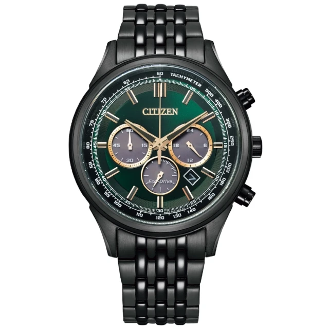 【CITIZEN 星辰】亞洲限定 Chronograph 光動能計時男錶 黑X綠41.7mm(CA4418-82X)