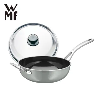 【德國WMF】Fusiontec德國製炒鍋28cm+玻璃鍋蓋28cm(波光灰 鉑灰色)