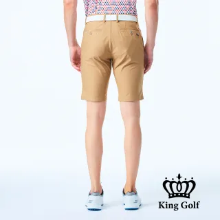 【KING GOLF】男款LOGO印花剪裁彈性高爾夫球短褲(卡其)