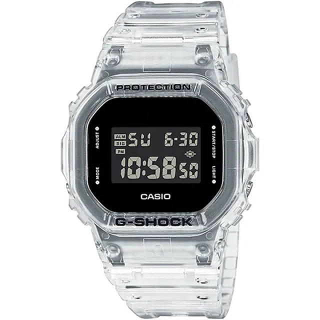 【CASIO 卡西歐】G-SHOCK 透明時尚電子手錶(DW-5600SKE-7/速)
