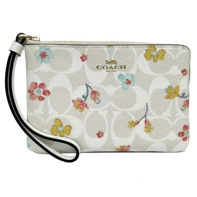 COACH【COACH】新款C LOGO花卉手拿零錢包(花卉/白)