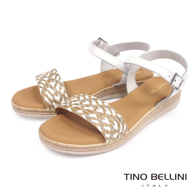 【TINO BELLINI 貝里尼】西班牙進口草編牛皮繫踝厚底涼鞋FSNT0003(白)
