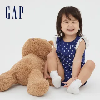 【GAP】嬰兒 布萊納系列 可愛純棉花邊無袖包屁衣(682777-藍色)