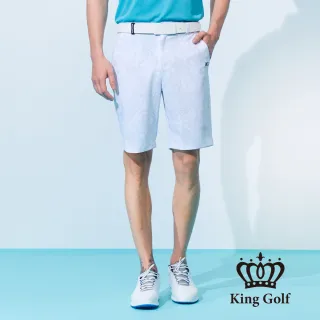 【KING GOLF】男款皇冠底紋印花KG燙標彈性高爾夫球短褲(白色)