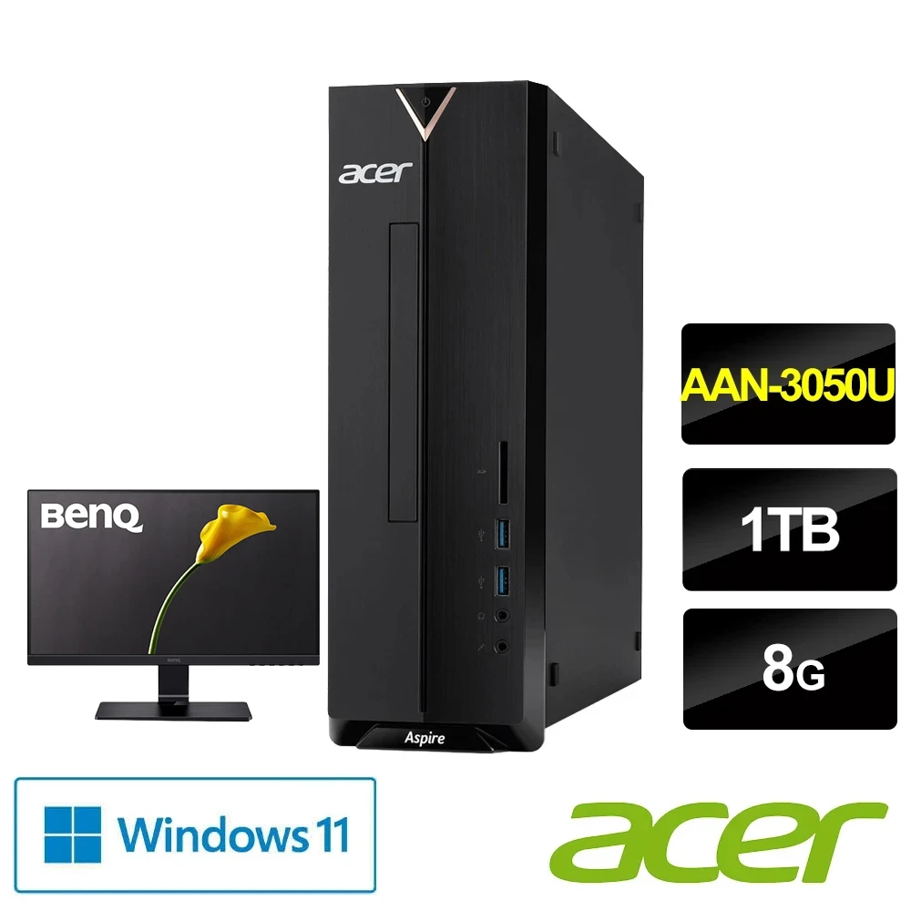 【+BenQ 24型IPS螢幕】ACER XC-340 AMD雙核Win11電腦(AAN-3050U/8G/1TB/W11)