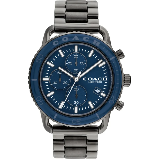 COACH【COACH】陶瓷圈三眼計時手錶-44mm/藍x黑(14602595/速)