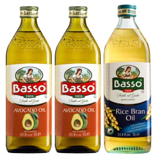 【BASSO 巴碩】義大利純天然酪梨油1Lx2瓶+玄米油1Lx1瓶
