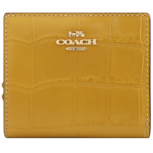 COACH【COACH】CX黃鱷魚皮革壓紋對折式零錢包短夾