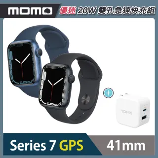 【Apple 蘋果】Apple Watch S7 GPS 41mm★20W 雙孔急速快充組(鋁金屬錶殼搭配運動型錶帶)