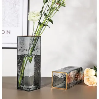【JEN】歐式簡約描金淺灰玻璃花瓶花器桌面擺飾居家裝飾高25CM