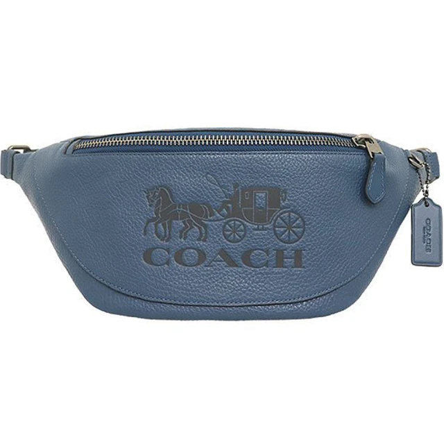 【COACH】復古藍皮革COACH馬車壓印斜背腰包